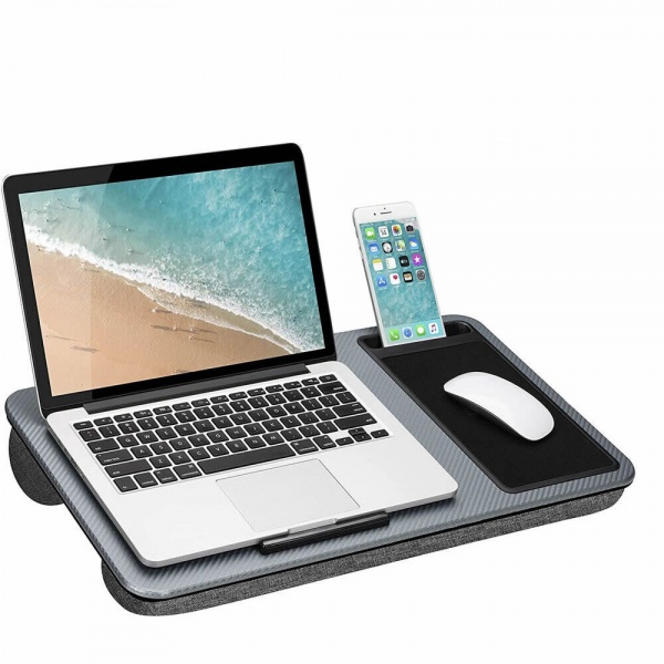 Multi Purpose Home Office Lap Desk with Mouse Pad and Phone Holder - Silver Carbon